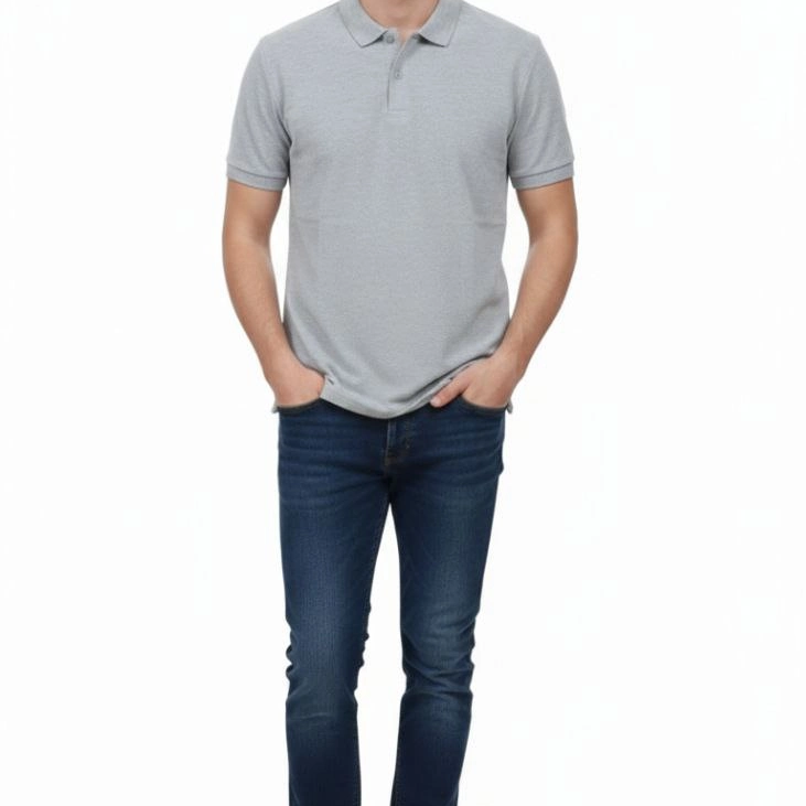 Erkek Polo Yaka Düğmeli Pike Kumaş Tişört Regular Fit Kısa Kol T-Shirt - Gri