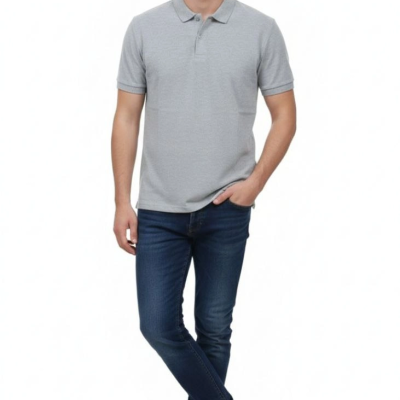 Erkek Polo Yaka Düğmeli Pike Kumaş Tişört Regular Fit Kısa Kol T-Shirt - Gri