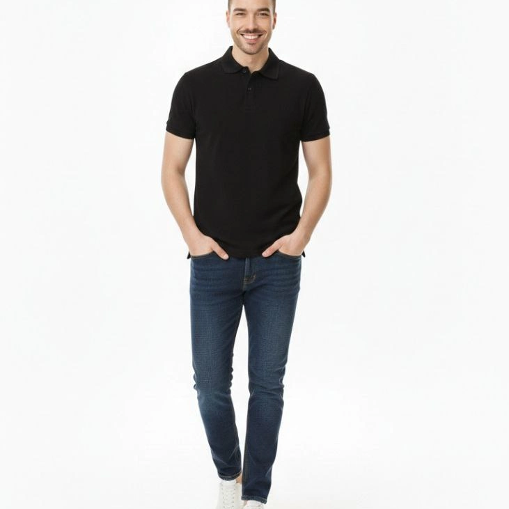 Erkek Polo Yaka Düğmeli Pike Kumaş Tişört Regular Fit Kısa Kol T-Shirt - Siyah