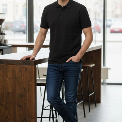 Erkek Polo Yaka Düğmeli Pike Kumaş Tişört Regular Fit Kısa Kol T-Shirt - Siyah