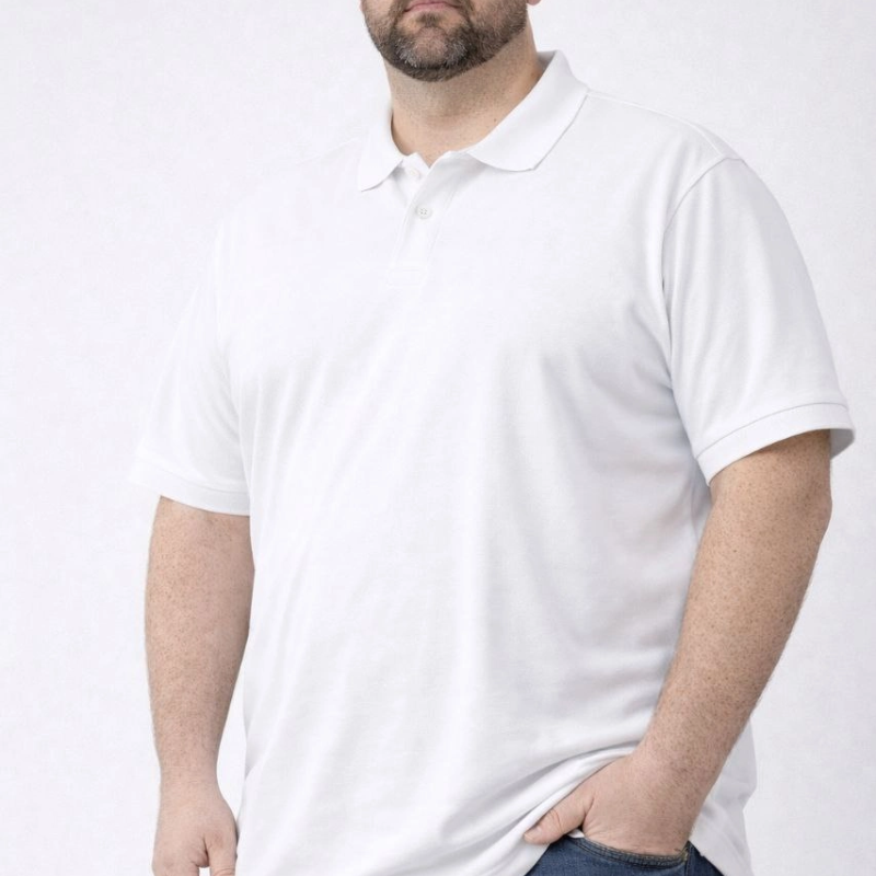 Erkek Polo Yaka Düğmeli Tişört Pike Kumaş Battal Beden Kısa Kol T-Shirt - Beyaz