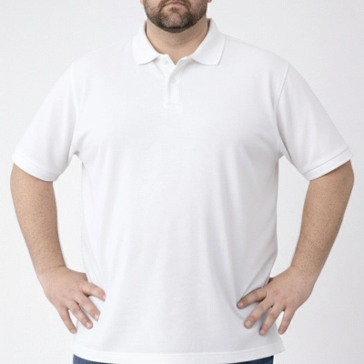 Erkek Polo Yaka Düğmeli Tişört Pike Kumaş Battal Beden Kısa Kol T-Shirt - Beyaz