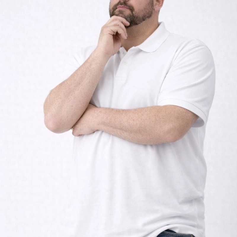 Erkek Polo Yaka Düğmeli Tişört Pike Kumaş Battal Beden Kısa Kol T-Shirt - Beyaz