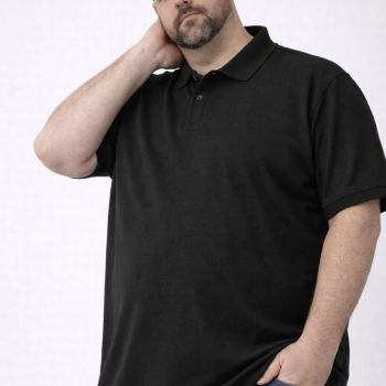 Erkek Polo Yaka Düğmeli Tişört Pike Kumaş Battal Beden Kısa Kol T-Shirt - Siyah