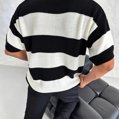 Erkek Polo Yaka Düğmeli Triko T-Shirt - Siyah