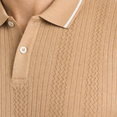 Erkek Polo Yaka Düğmeli Triko Tişört Yazlık Dokuma Regular Fit T-Shirt - Kahverengi