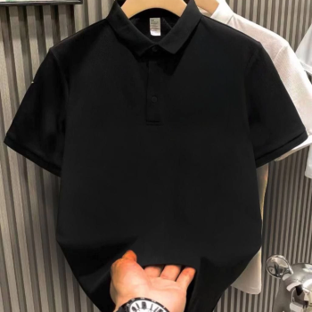 Erkek Polo Yaka Tişört Düğmeli Pike Düz T-Shirt - Siyah