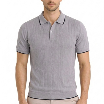 Erkek Polo Yakal Düğmeli Triko Tişört Yazlık Dokuma Regular Fit T-Shirt - Gri