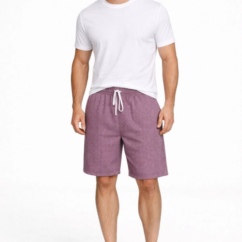 Erkek Pötikareli Beli Lastikli ,Cepli Yazlık Şort - Gül Kurusu