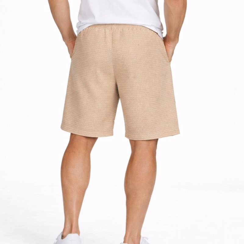 Erkek Pötikareli Şort – Beli Lastikli Bağcıklı, Cepli, Yazlık Şort - Bej