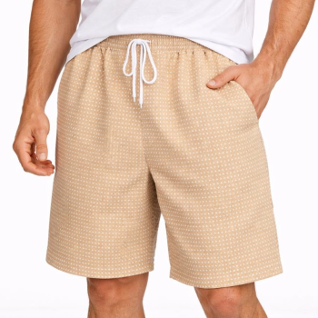 Erkek Pötikareli Şort – Beli Lastikli Bağcıklı, Cepli, Yazlık Şort - Bej