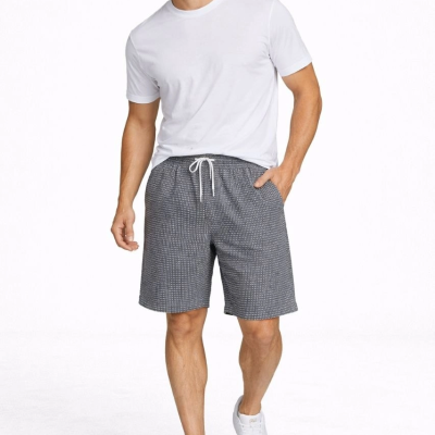 Erkek Pötikareli Şort – Beli Lastikli Bağcıklı, Cepli, Yazlık Şort - Füme