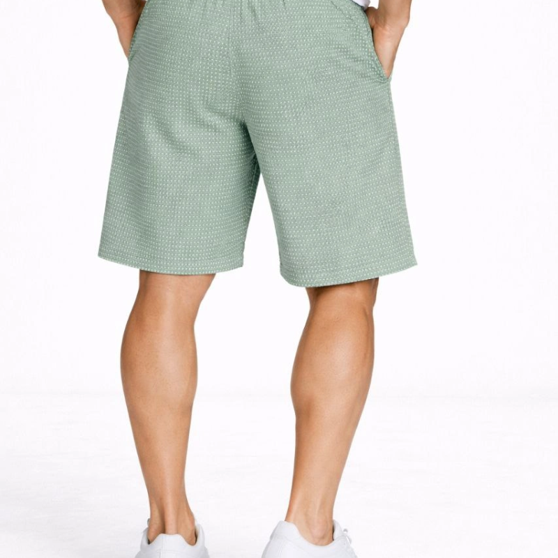 Erkek Pötikareli Şort – Beli Lastikli Bağcıklı, Cepli, Yazlık Şort - Mint Yeşili