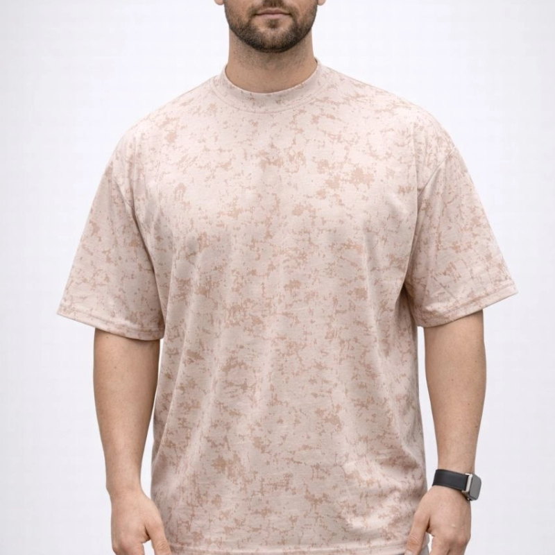 Erkek Premium Tişört OSY Yumuşak Dokulu Yıkamalı Oversize T-Shirt - Bej