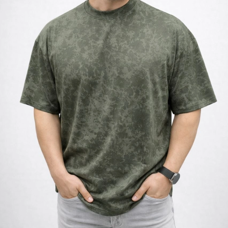 Erkek Premium Tişört OSY Yumuşak Dokulu Yıkamalı Oversize T-Shirt - Haki