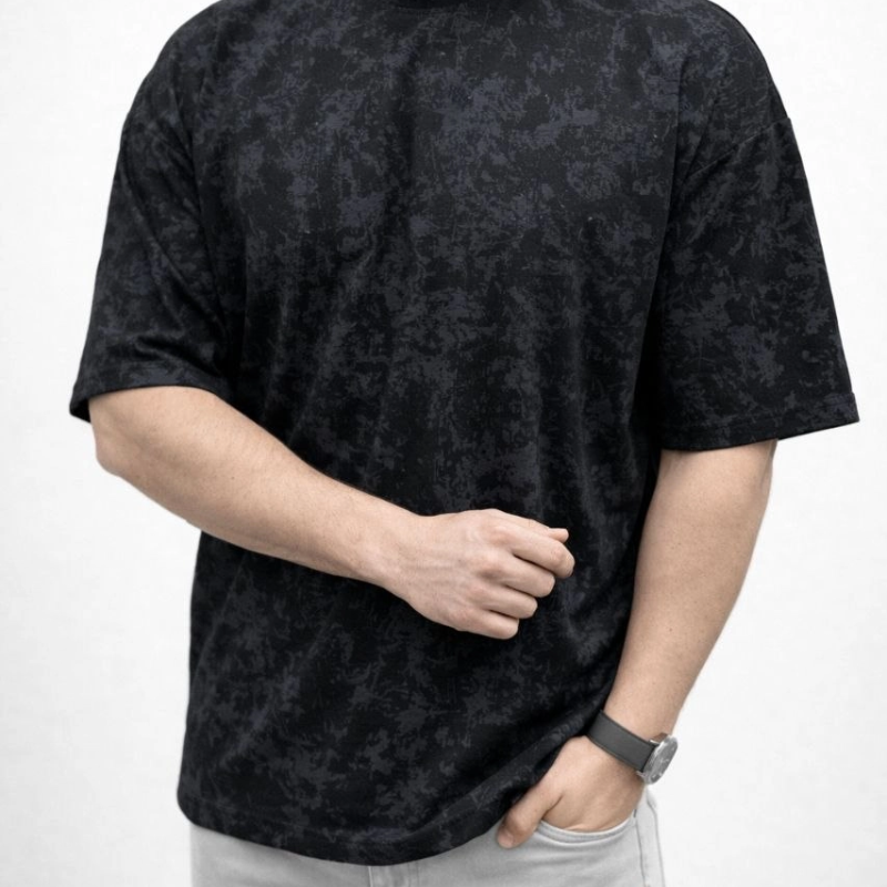 Erkek Premium Tişört OSY Yumuşak Dokulu Yıkamalı Oversize T-Shirt - Siyah