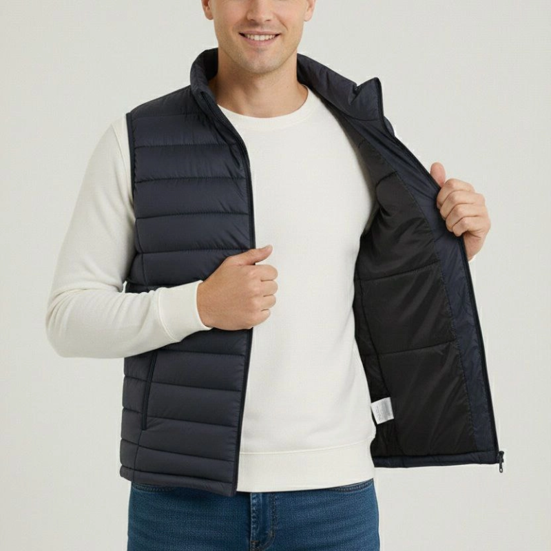 Erkek Şişme Fermuarlı Su İtici Kapitone Astarlı, Cepli Yelek - Lacivert