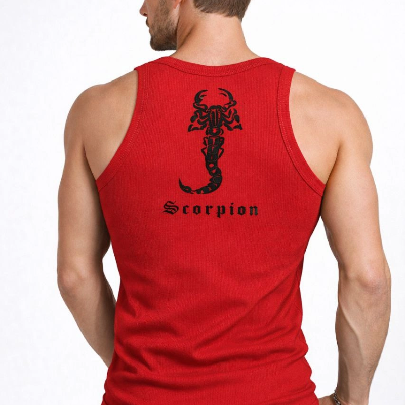 Erkek Spor Fitilli Kaşkorse Arka Basklı Atlet 3'lü Set Beyaz-Kırmızı-Kahverengi