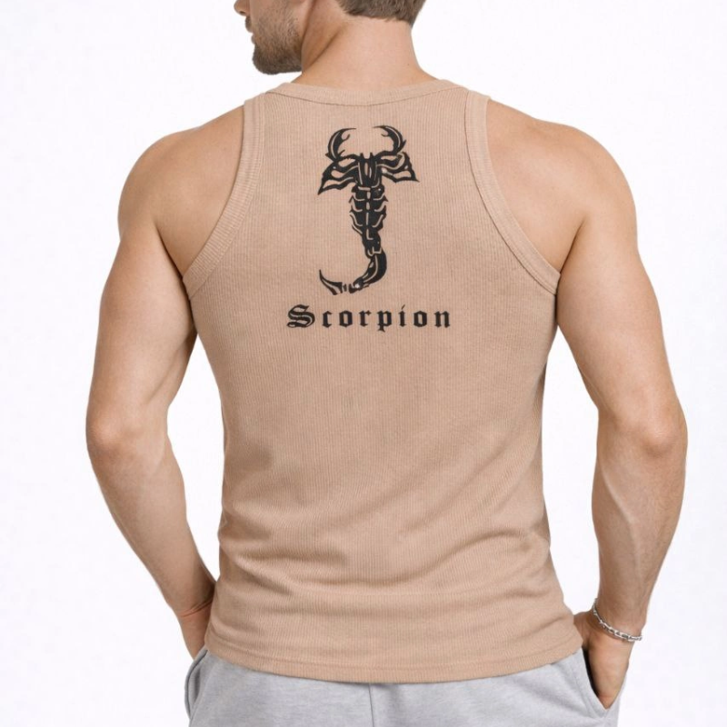 Erkek Spor Fitilli Kaşkorse Arka Basklı Atlet 3'lü Set Beyaz-Kırmızı-Kahverengi