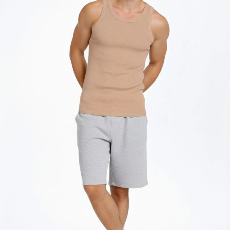 Erkek Spor Fitilli Kaşkorse Arka Basklı Atlet 3'lü Set Beyaz-Kırmızı-Kahverengi