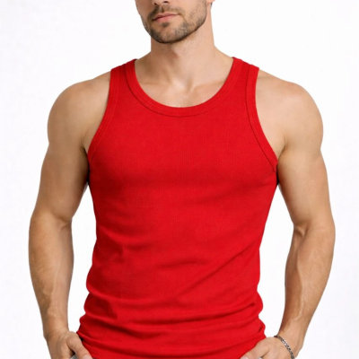 Erkek Spor Fitilli Kaşkorse Arka Basklı Atlet 3'lü Set Kırmızı-Siyah-Beyaz