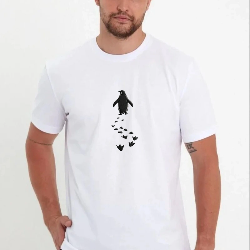Erkek T-Shirt Nihilist Penguen Baskılı Bisiklet Yaka Kısa kol yazlık Tişört - Beyaz
