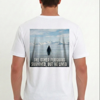 Erkek T-Shirt Penguen Baskılı Bisiklet Yaka Kısa kol yazlık Tişört - Beyaz