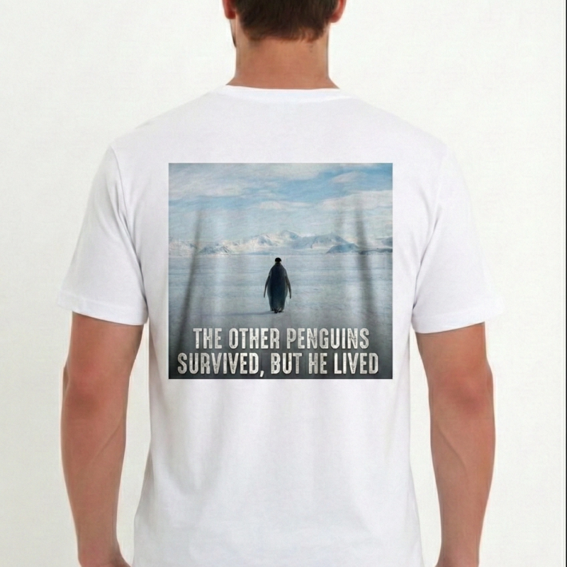 Erkek T-Shirt Penguen Baskılı Bisiklet Yaka Kısa kol yazlık Tişört - Beyaz