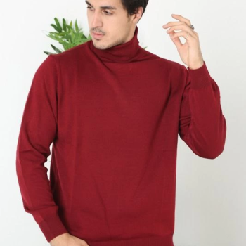 Erkek Tam Boğazlı Balıkçı Yaka Kazak Uzun Kol Düz Dokuma Triko - Bordo