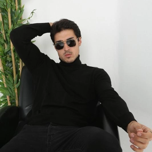 Erkek Tam Boğazlı Balıkçı Yaka Kazak Uzun Kol Düz Dokuma Triko - Siyah