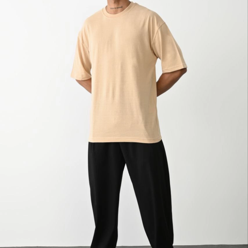 Erkek Tişört Düz Basic Penye Yazlık Bisiklet Yaka Kısa Kol T-Shirt - Bej