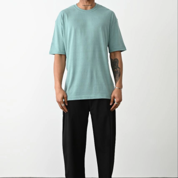 Erkek Tişört Düz Basic Penye Yazlık Bisiklet Yaka Kısa Kol T-Shirt - Mint Yeşili