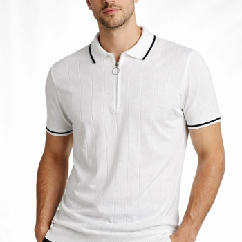 Erkek Triko Tişört Fermuarlı Polo Yaka Kısa Kol T-Shirt 3’lü Set Beyaz-Haki-Siyah