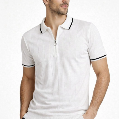 Erkek Triko Tişört Fermuarlı Polo Yaka Kısa Kol T-Shirt 3’lü Set Kahve-Siyah-Beyaz