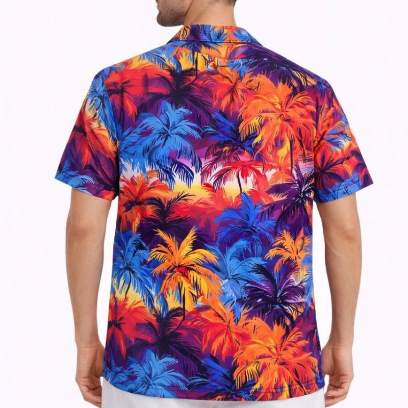Erkek Tropikal Desenli Kısa Kol Gömlek Rahat Kalıp Yazlık Hawaii Tarz - Desenli