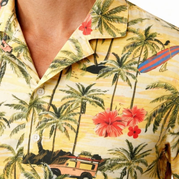 Erkek Tropikal Palmiye Desenli Kısa Kol Gömlek Hawaii Tarz Yazlık Rahat Kalıp - Desenli