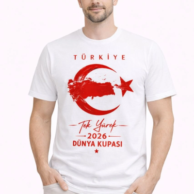 Erkek TÜRKİYE Ay Yıldız Baskılı Taraftar Forma T-Shirt - Beyaz
