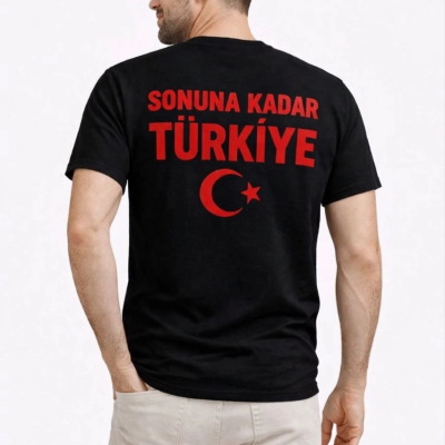 Erkek TÜRKİYE Ay Yıldız Baskılı Taraftar Forma T-Shirt - Siyah