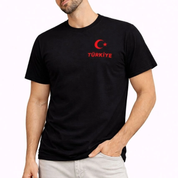 Erkek TÜRKİYE Ay Yıldız Baskılı Taraftar Forma T-Shirt - Siyah