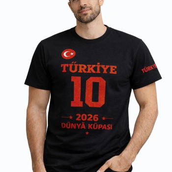 Erkek TÜRKİYE Baskılı Tişört 2026 Dünya Kupası Taraftar Forma T-Shirt - Siyah