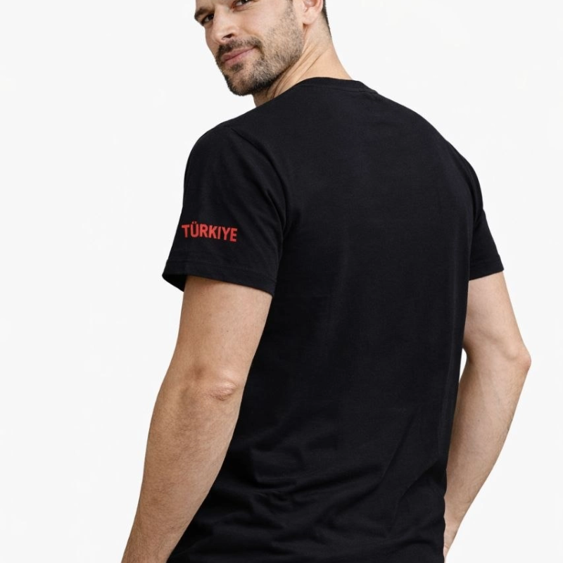 Erkek TÜRKİYE Baskılı Tişört 2026 Dünya Kupası Taraftar Forma T-Shirt - Siyah