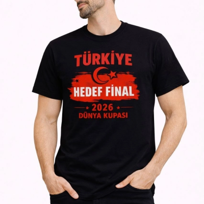 Erkek TÜRKİYE Baskılı Tişört Ay Yıldız 2026 Dünya Kupası Taraftar Forma T-Shirt - Siyah
