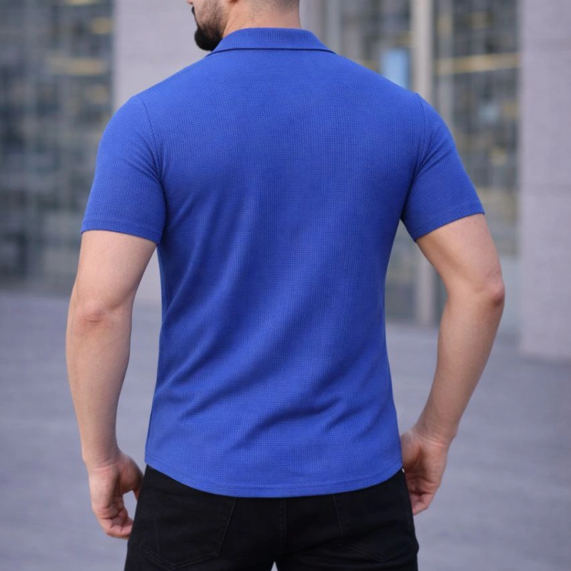 Erkek Waffle Kumaş Açık Yakalı Düğmeli Regular Fit Gömlek 2’li Set Siyah-Saks Mavisi