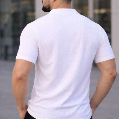 Erkek Waffle Kumaş Yazlık Yakalı Kısa Kol Düğmeli Gömlek 3’lü Set Siyah-Beyaz-Gri