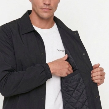 Erkek Yağmur İtici İç Astarlı Çıtçıtlı İç Cepli Dış Cepli Mevsimlik Ceket - Siyah