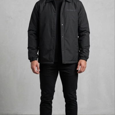 Erkek Yağmur İtici İç Astarlı Çıtçıtlı İç Cepli Dış Cepli Mevsimlik Mont - Siyah
