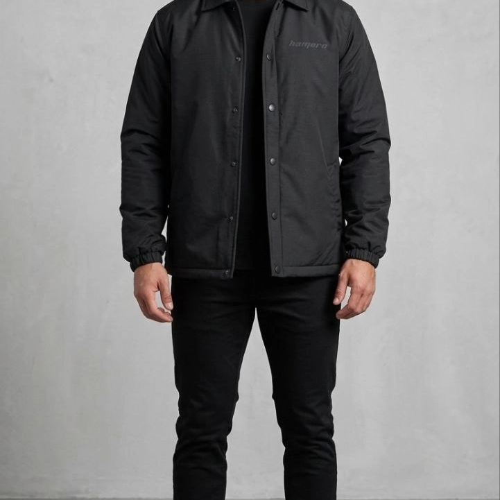 Erkek Yağmur İtici İç Astarlı Çıtçıtlı İç Cepli Dış Cepli Mevsimlik Mont - Siyah