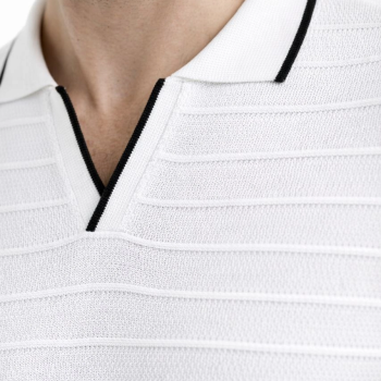 Erkek Yazlık Dokuma Triko Tişört Düğmesiz  Polo Yaka Kısa Kol T-Shirt - Beyaz