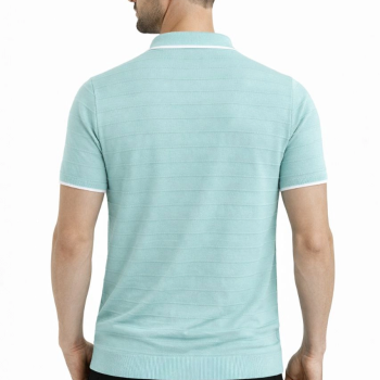 Erkek Yazlık Dokuma Triko Tişört Düğmesiz Polo Yaka Kısa Kol T-Shirt - Mint yeşili