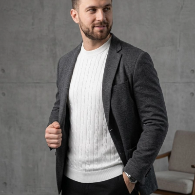 Erkek Yazlık Triko Dokuma Tişört Kısa Kol Bisiklet Yaka Örgü Desenli T-Shirt - Beyaz